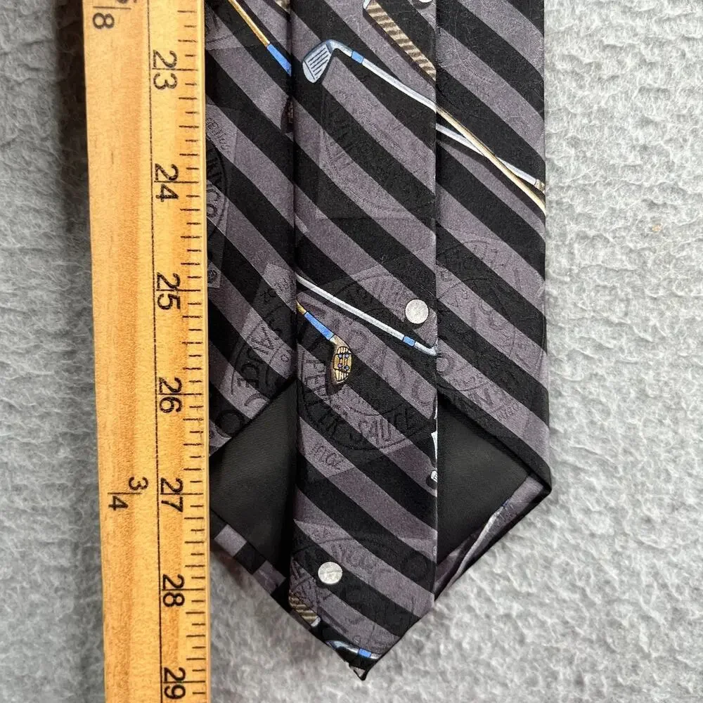 Tabasco Golf Club Print Gray Striped Necktie Hot Sauce Tie